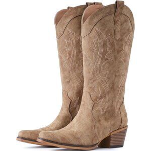 Cowboy Boots For Women Western Cowgirl Boots with Chunky Heel Mid Calf Snip Toe